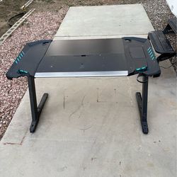 LED Gaming Desk with Carbon Fiber Top and Maxpower bluetooth portable speaker