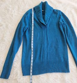 Teal Cowl Neck Sweater Long Sleeve sz M Ribbed Knit Cozy Winter