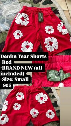Red Denim Tear Shorts