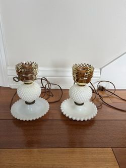 Vintage Hobnail milk glass lamp without shades.
