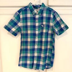 Abercrombie Youth 9/10 Button Down Shirt Short Sleeve Plaid Cotton Chest Pocket
