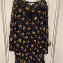 Size 4x floral long sleeve dress by Treasure & Bond  From Nordstrom  Navy, pink and yellow 