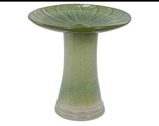 New 17 Inch Ceramic Bird Bath for Outside, Winter Pedestal Birdbath for the Garden Glazed Finish
