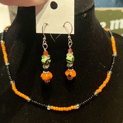 Halloween Earring / Necklace Set - Handcrafted Glass Beads Candy Shape