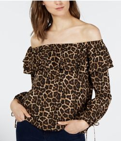 Michael Kors Animal Print Off-Shoulder Blouse