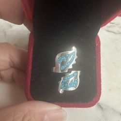 925 Sterling Silver , Turquoise Chip Bi Pass , Size 7 Adjustable Ring . 🇲🇽 Mexico 925 , Light Weight Ring 