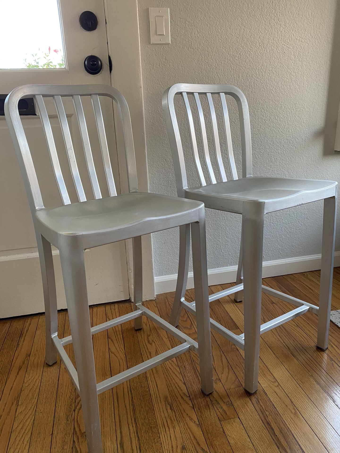 (2) Crate & Barrel Brushed Aluminum Bar Stool
