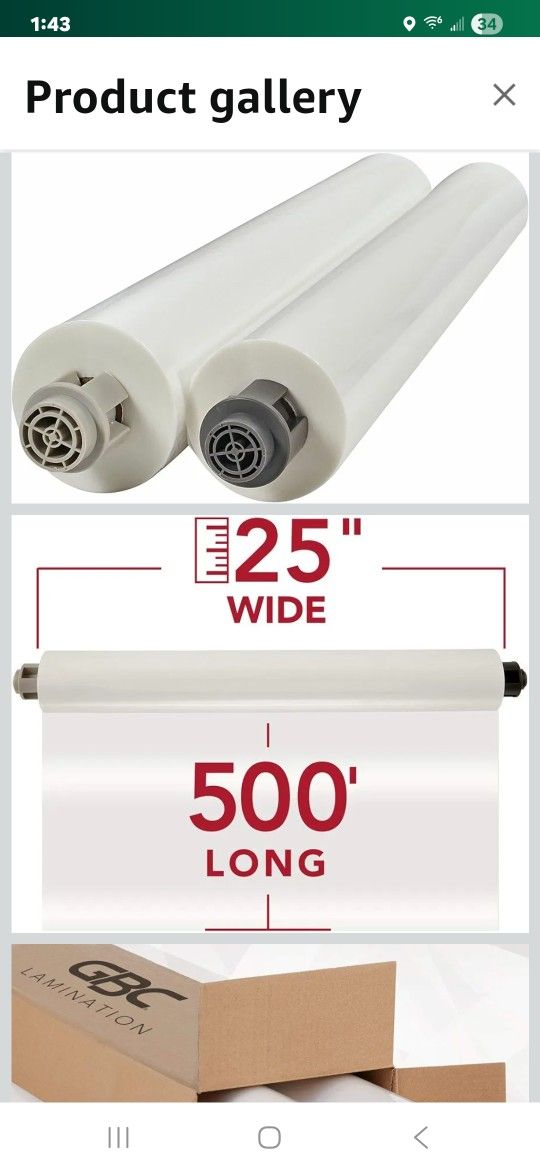 GBC Thermal Laminating Film, Rolls, Ultimo 65 Reload, Nap I, 1.5 mil, 25" x 500', 2-Pack ((contact info removed)EZ)