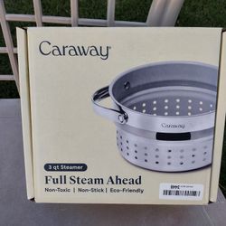 Caraway Steamer - Stainless Steel Steamer with Handles - Non Stick, Non Toxic Coating - Steam Veggies, Seafood, and More