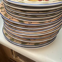 (13) Pieces Of Rooster Hand painted Dishes 