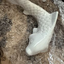 White Ceramic Koi Fish Figurine 