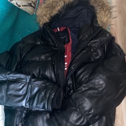 Leather Tommy Hilfiger puff Jacket W/ Fur