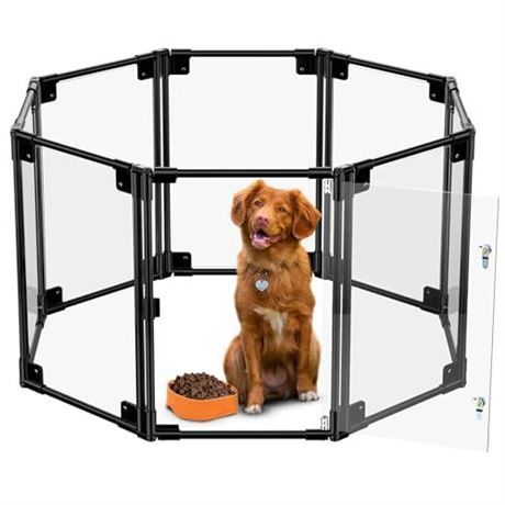 Clear Acrylic Dog Playpen with Door 35x35x25 Inch Adjustable Pet