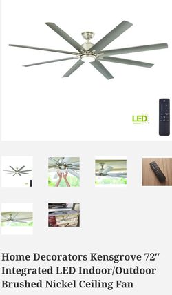 Home Decorators Kensgrove 72″ Integrated LED Indoor/Outdoor Brushed Nickel Ceiling Fan