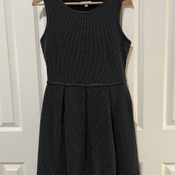 Max Studio Black Skater Dress w/Cream Polka Dots, Faux Leather Piping, Size L