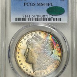 1882 S Morgan Dollar PCGSMS64PL Rainbow Toned