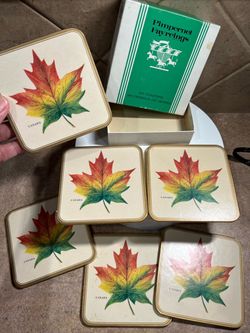 Vintage Pimpernel Fayerings 6 Pc Coaster Set w/Maple Leaves from Canada with Cork Backing