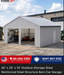 45FT x 25FT Double Garage Steel Barn Shed