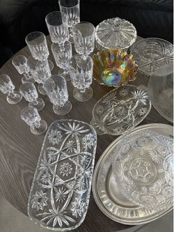 Vintage Glassware Lot - Glasses, Bowls, Dishes, Iridescent Bowl. 20 pieces