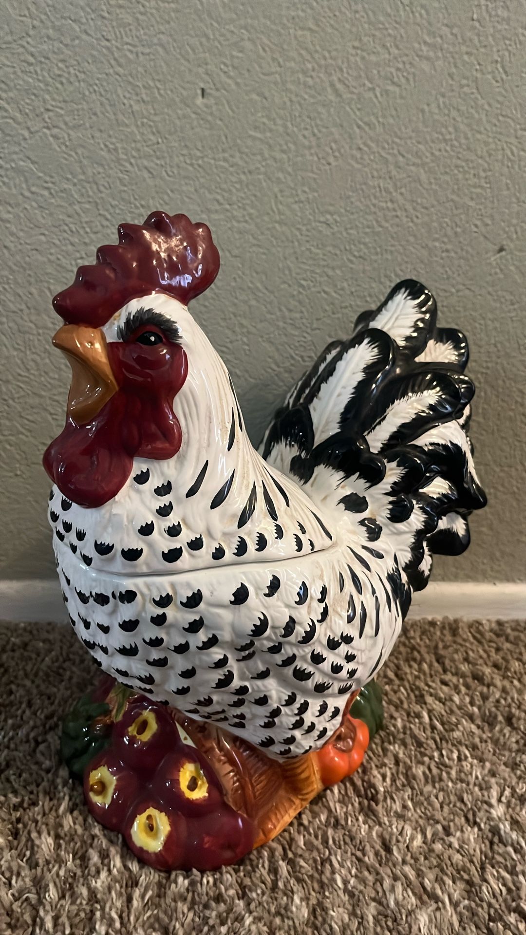 Vintage Hand Painted Rooster Cookie/Biscuit Jar