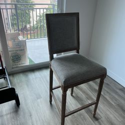 Set of 4 Restoration Hardware French Empire 30” Bar Stools – Brown Oak – Linen Upholstery