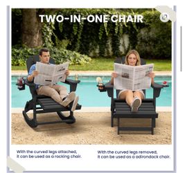 New in box (2 pack) SERWALL Adirondack Rocking Chair with Retractable Ottoman and Cup Holders, HDPE Adirondack Rocker, Patio Rocking Chair for Porch, 