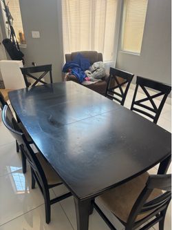 Modern Black Dining Table Set w/ 6 Chairs