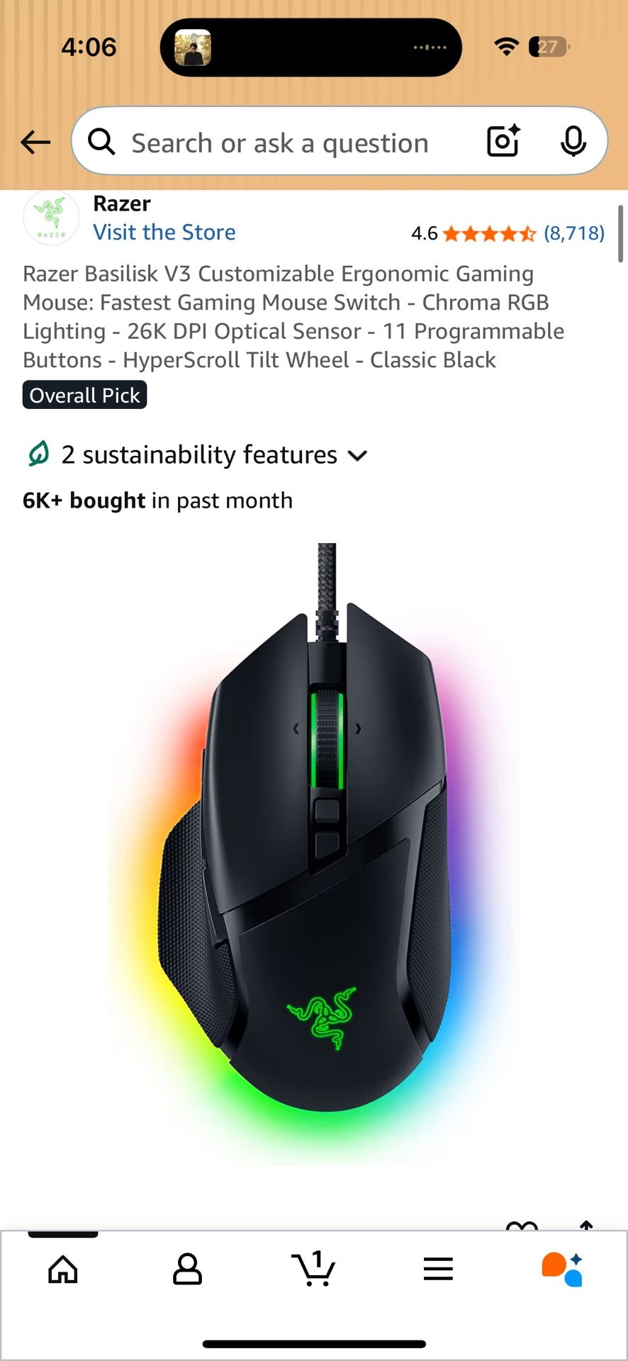 Razer Basilisk V3 Customizable Ergonomic Gaming Mouse