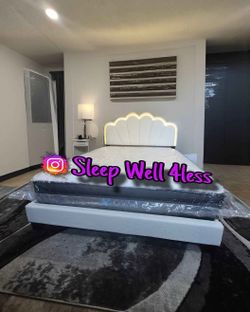 NEW QUEEN BED FRAME AND MATTRESS