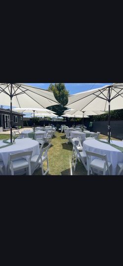 Umbrellas , tables , chairs