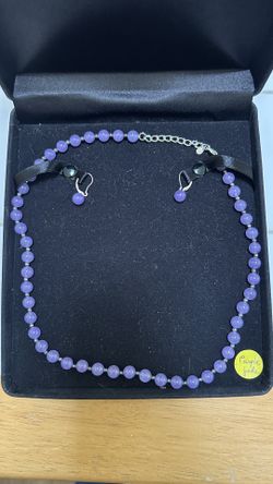 Purple Jade and Sterling Silver: Necklace and Earrings