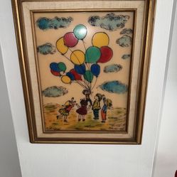 Vintage Engraving Children With Balloons Jewish Folk Art Sarinson 16x12