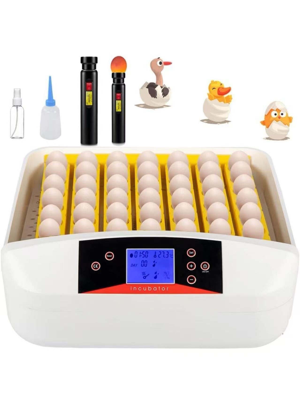 55 Egg Incubator with Humidity Display, Egg Candler, Automatic Egg Turner, for Hatching Chickens