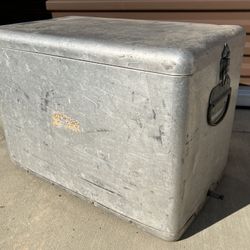 vintage 50s aluminum ice chest or cooler, a J.C. Higgins model made by Sears and Roebuck. 