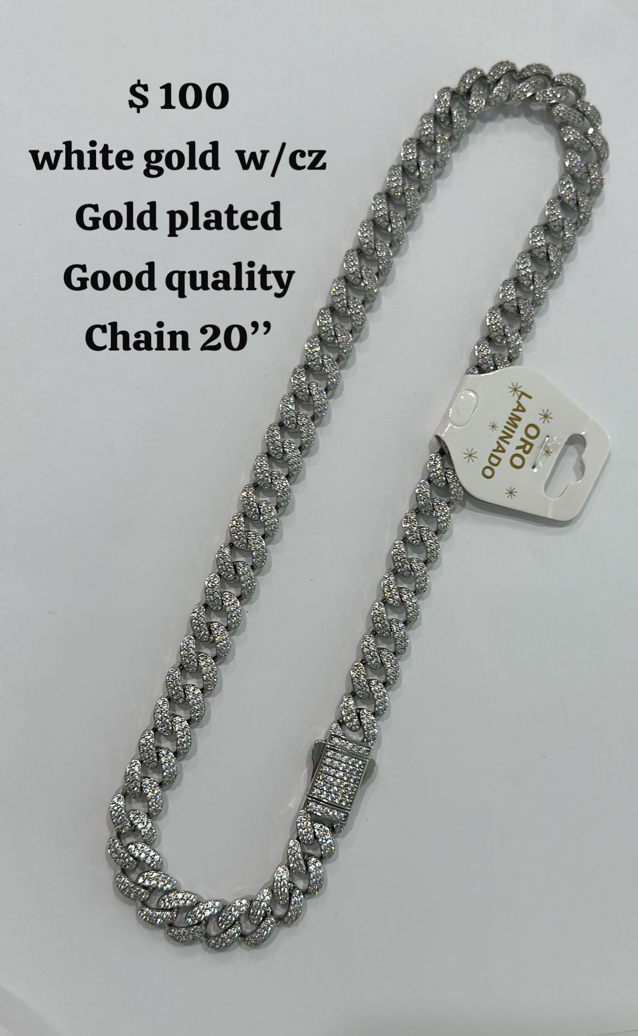 White Gold Cuban Link Chain 20in
