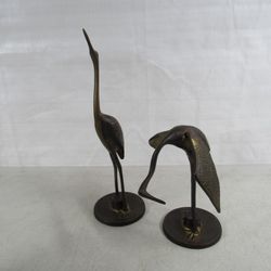 Crane Egret Heron Solid Brass MCM Vtg. Bird Figures 11 3/4" Tall
