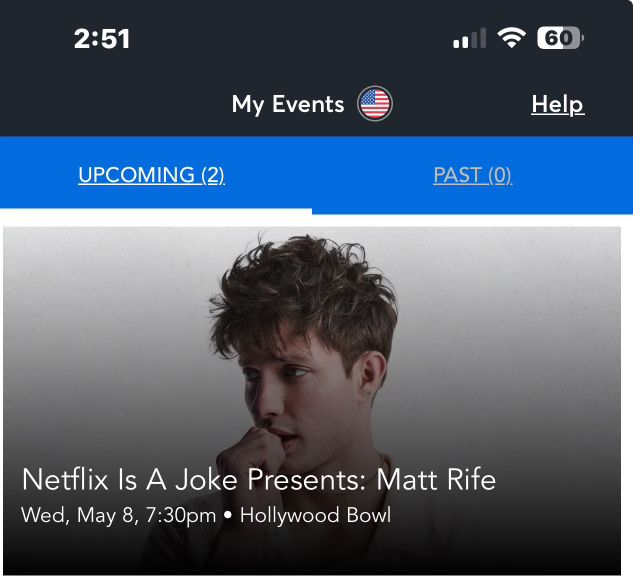Matt Riffe  Comedy Show 2 Tickets For Sale For May 8th At 7:30pm At Hollywood Bowl 