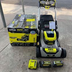 RYOBI 40V HP Brushless Whisper Series 21. in Walk Behind Self-Propelled All Wheel Drive Mower - (2) 6.0 Ah Batteries & Charger 