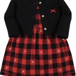 Hudson Baby Infant and Toddler Girls Cotton Dress and Cardigan Set | Size 6-9 Mo