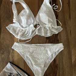 SHEIN Ruffle Hem Tie Shoulder Bikini Swimsuit