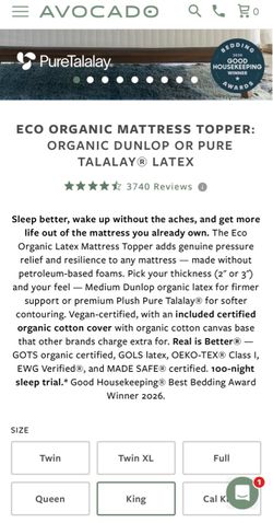 Avocado Talalay Latex Organic Topper