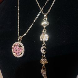 ✨ 2 14K Gold-plated CZ Necklaces – Floral & Charm Style ✨