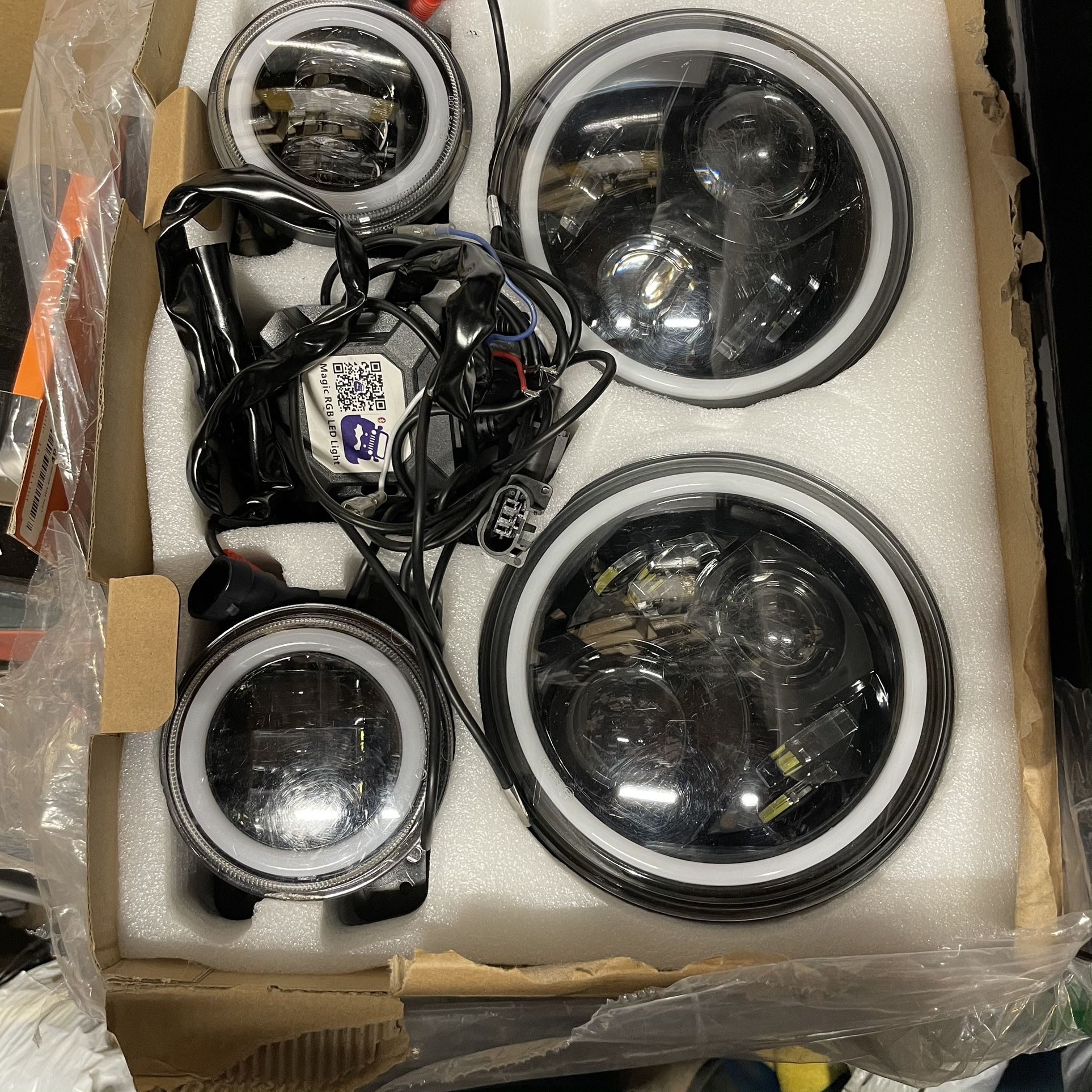 Set Of Black Headlights And Fog Light Led Fit Jeep Wrangler Jk