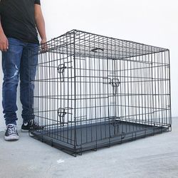 $55 (New in Box) Folding 42” dog cage 2-door pet crate kennel w/ tray 42”x27”x30” 