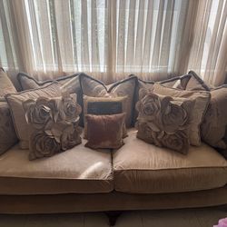 Luxury Down-Filled Beige Sofa with Pillows – Super Comfortable