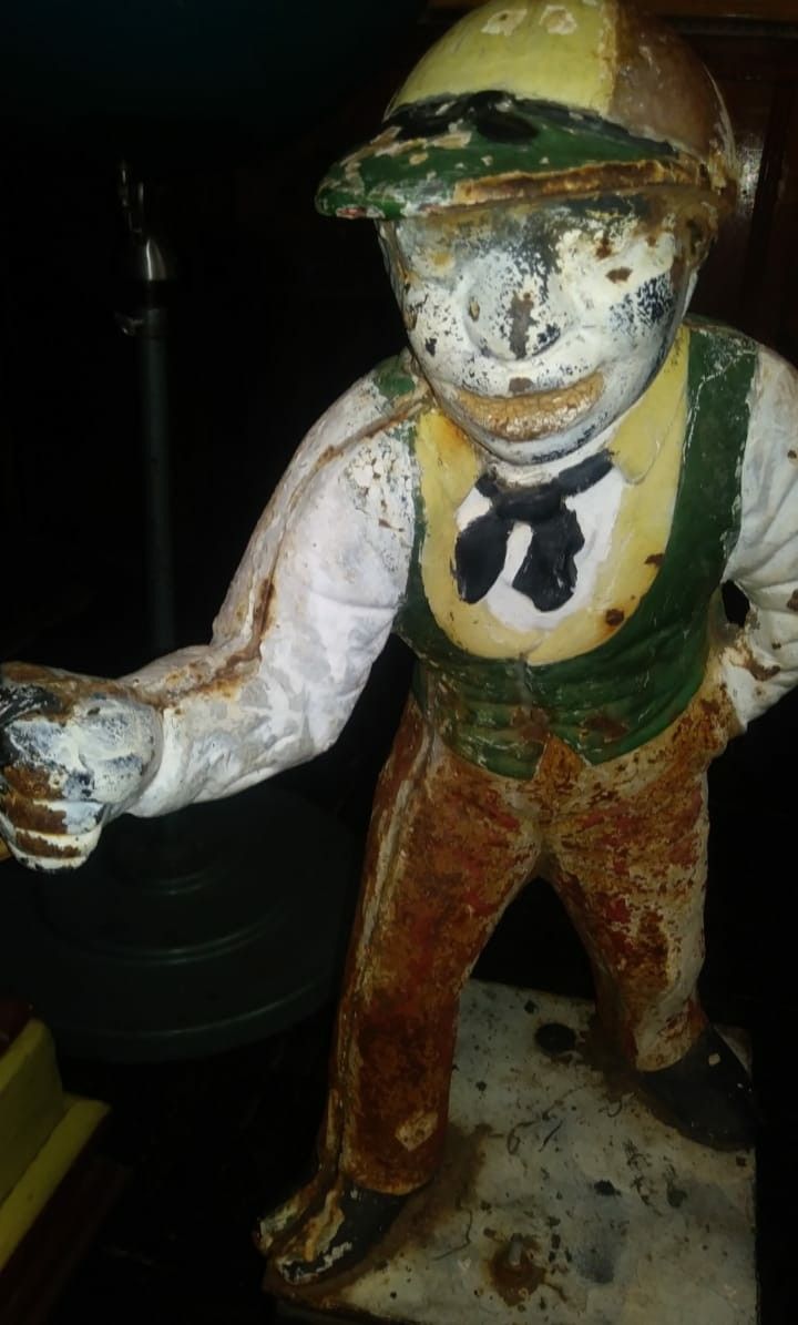 Antique cast iron 3 piece black Americana "The Legend of Jocko" Lawn Jockey
