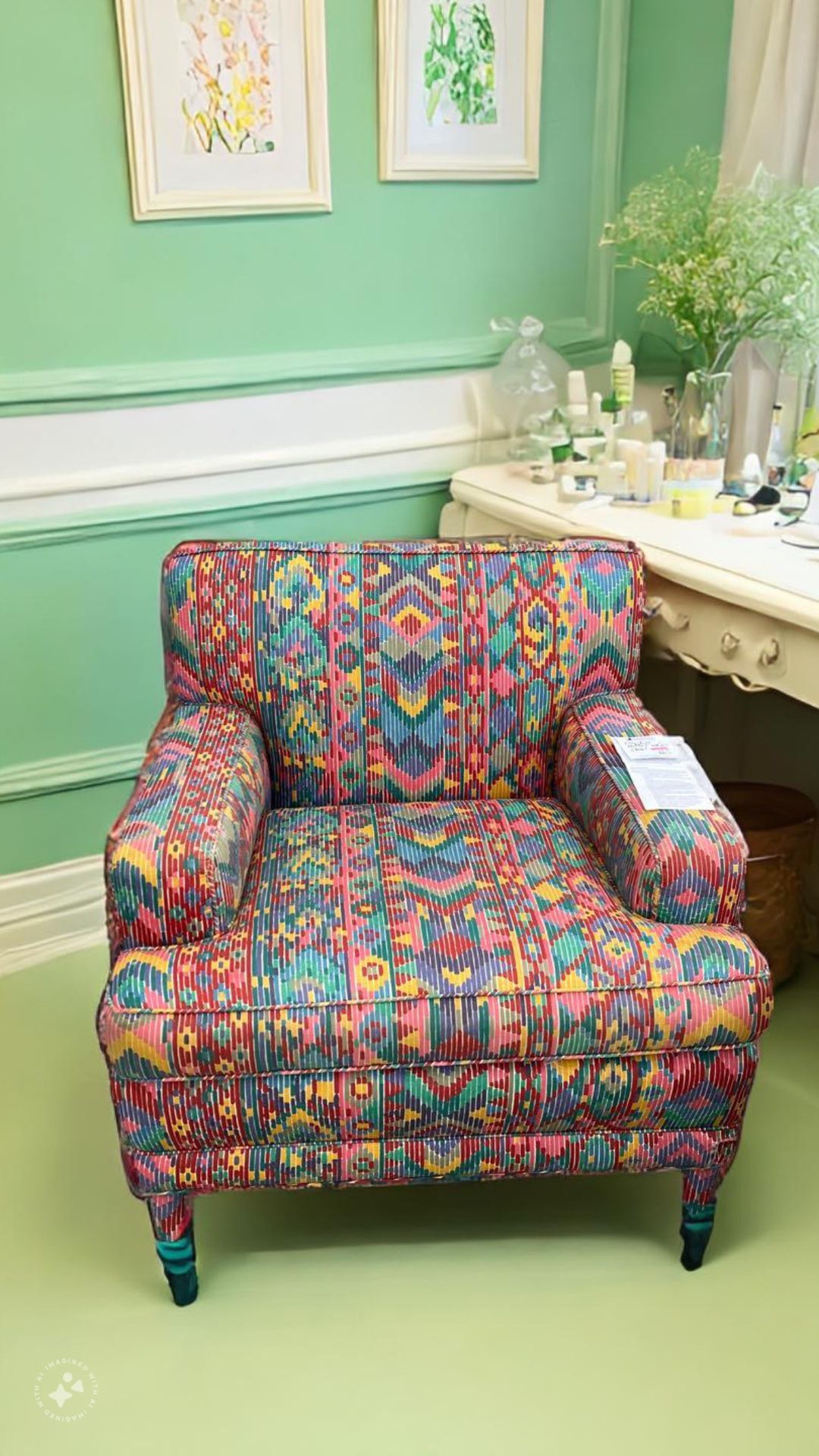Vintage Upholstered Armchair with Guatemalan Fabric