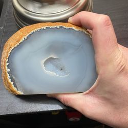 Blue Polished Agate Lapidary Slab with Geode Center