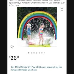 SURPCOS Rainbow Sprinkler Outdoor Inflatable Pools Summer Sprinkler Toys, Perfect for Children Infants Boys Girls and Kids, Over 6 Feet Long