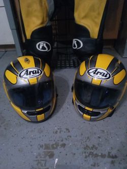 Fender All Weather And leather Motorcycle Riding Suit & 2 Arai Motorcycle Helmets